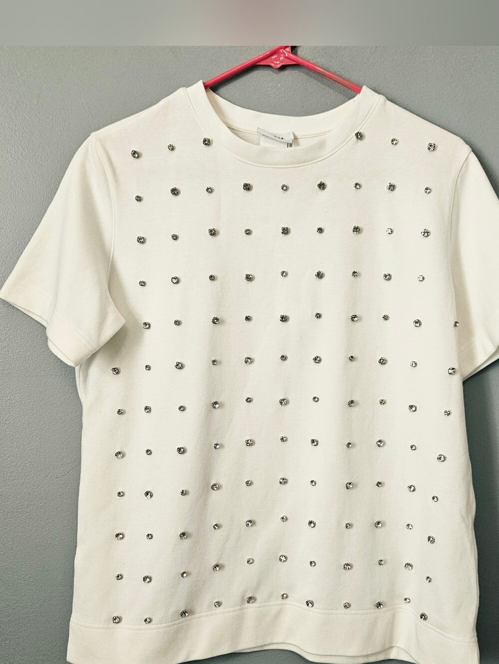 Akris punto Women's White Crystal Rhinestone Stud Embellished T-shirt New